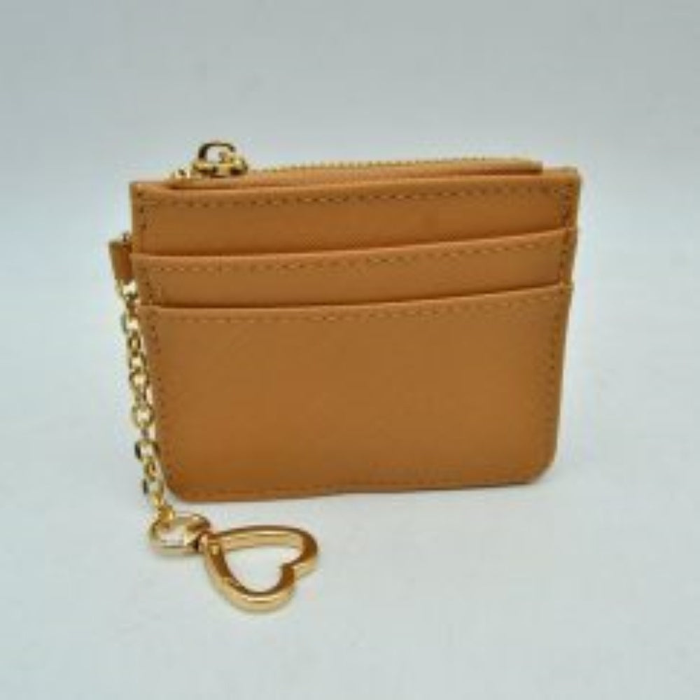 Slim Card Holder Wallet with Zipper Pocket and Heart Keyring