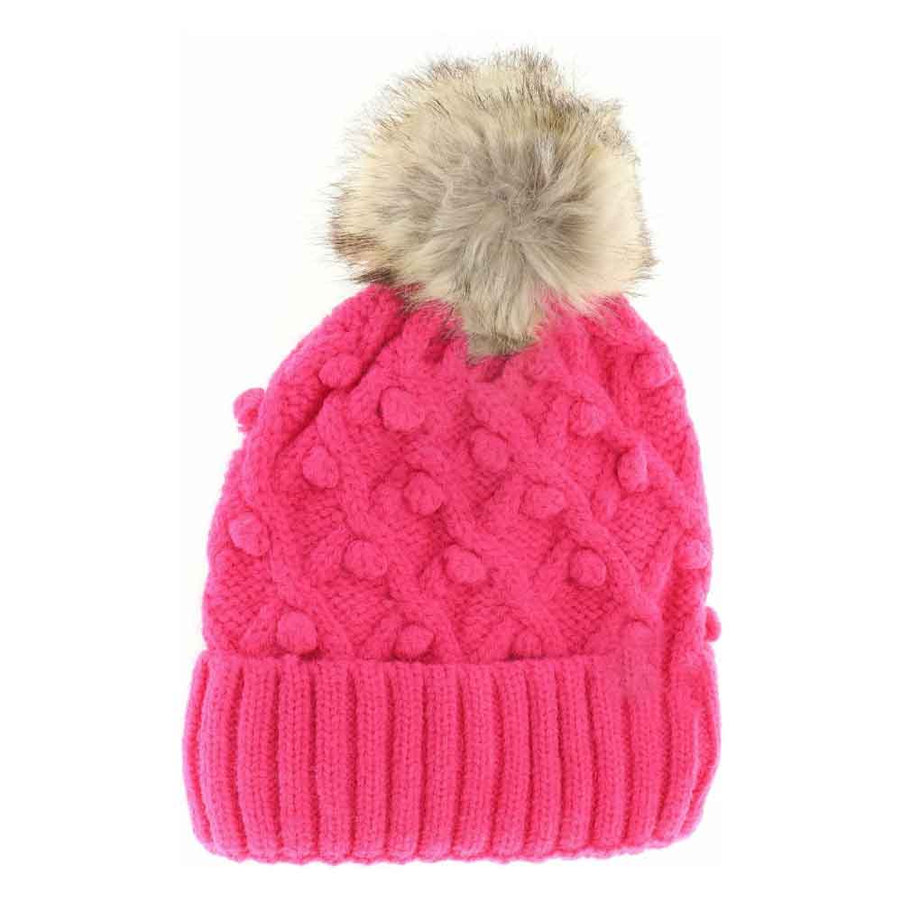 Bobble Knit Fur Pom C.C Beanie
