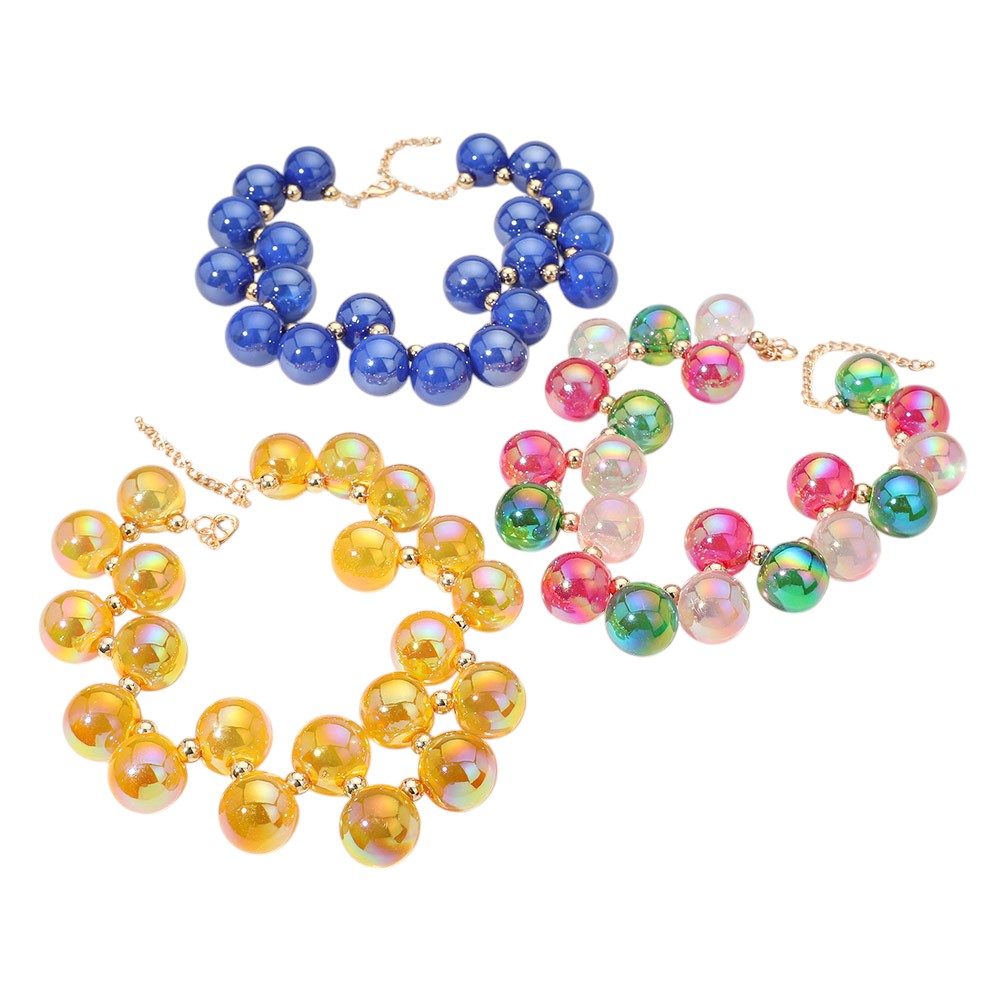 Chunky Iridescent Ball Beaded Necklace