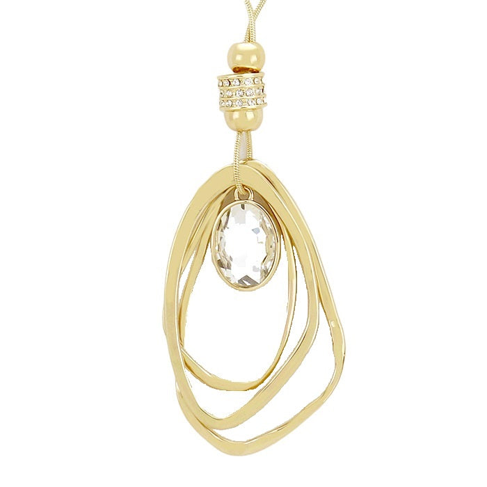 Oval Glass Crystal Triple Abstract Hoop Necklace