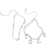 2PCS - LOVE Rhinestone Embellished Metal Chain Bracelets