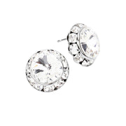 Women's Rivoli Cut Genuine Crystal Round Stud Earrings