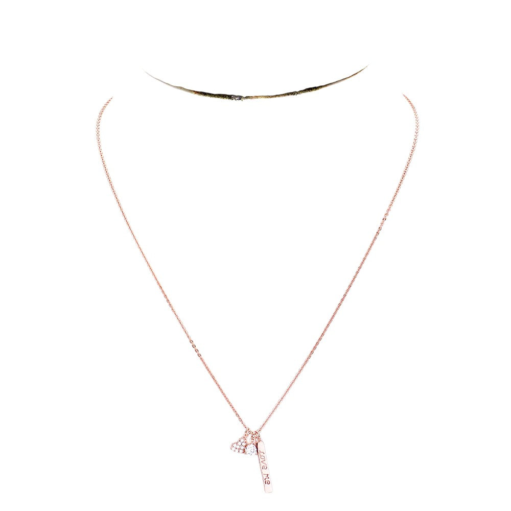 Gold Dipped CZ 'Love Me' Heart Pendant Necklace