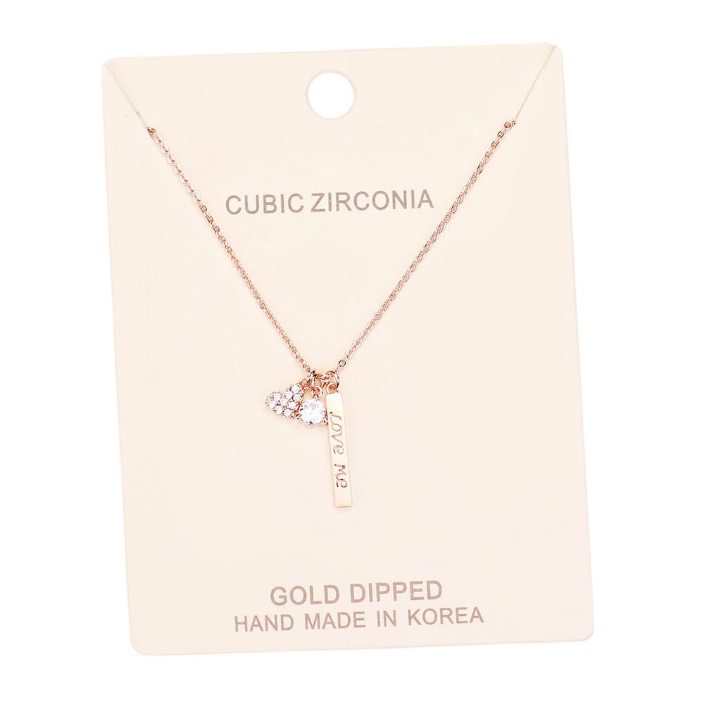 Gold Dipped CZ 'Love Me' Heart Pendant Necklace