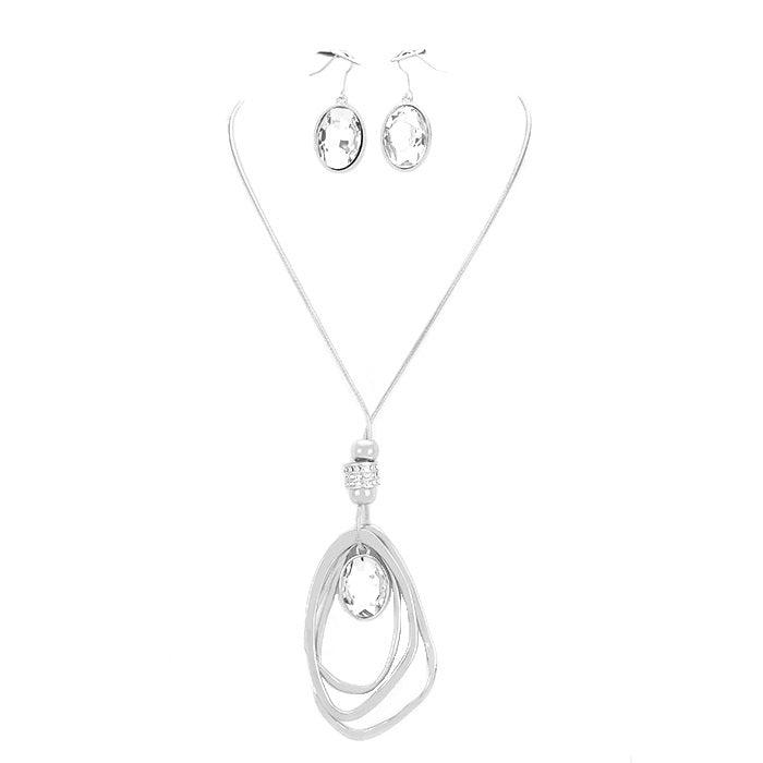Oval Glass Crystal Triple Abstract Hoop Necklace