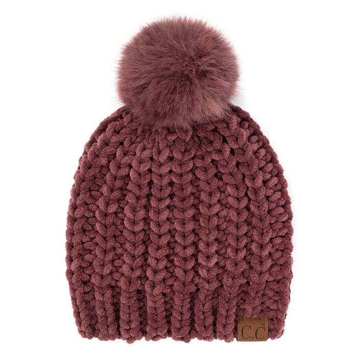 C.C Soft Chenille Chunky Yarn Beanie Hat
