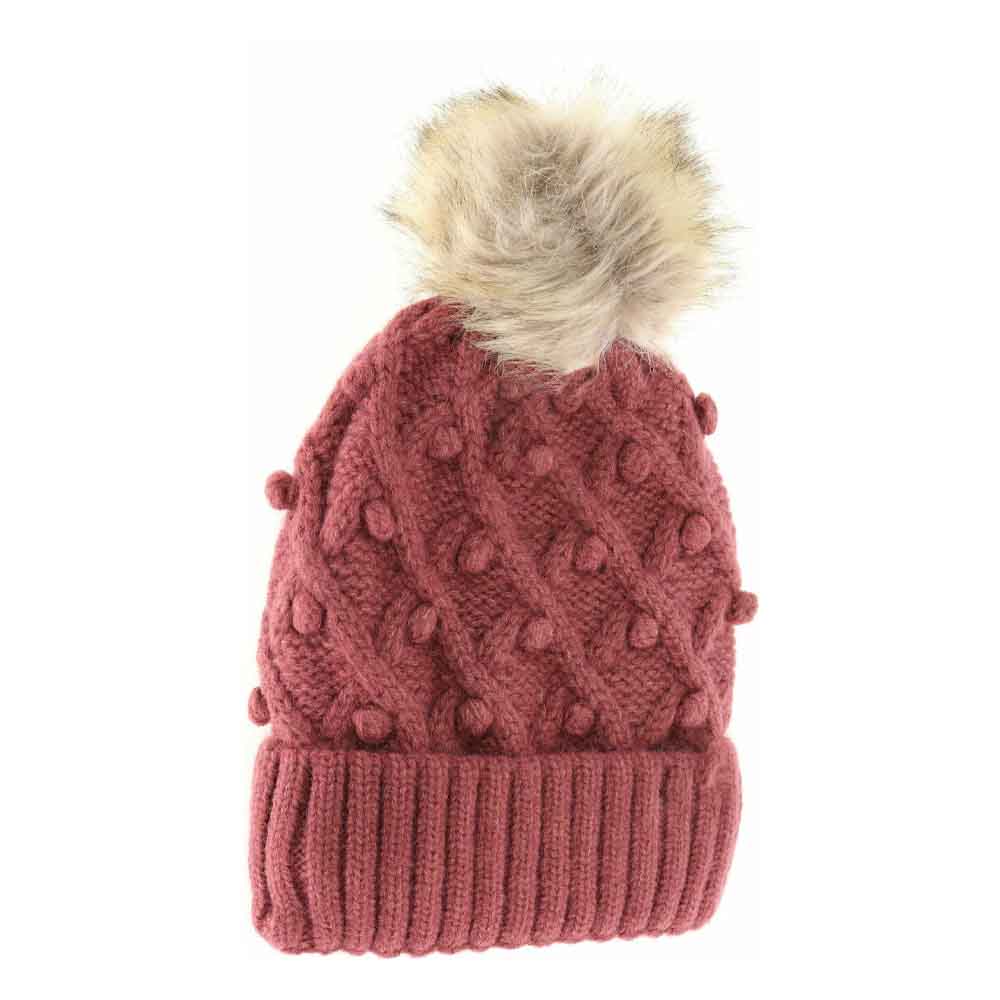 Bobble Knit Fur Pom C.C Beanie