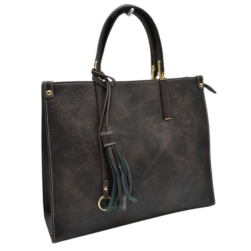 Large Shoulder Vegan Leather Tassel Handbag For Women