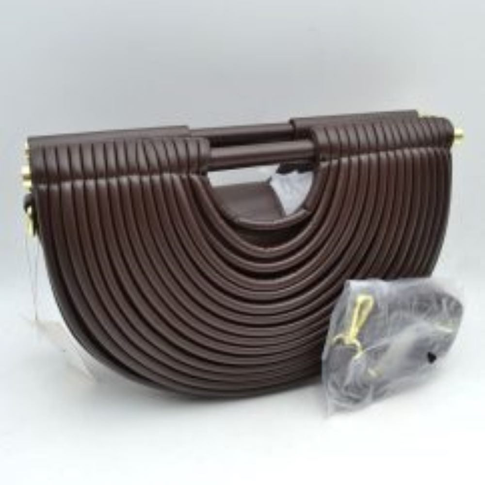 Structured Half-Moon Clutch Bag with Tubular Stitching and Shoulder Strap
