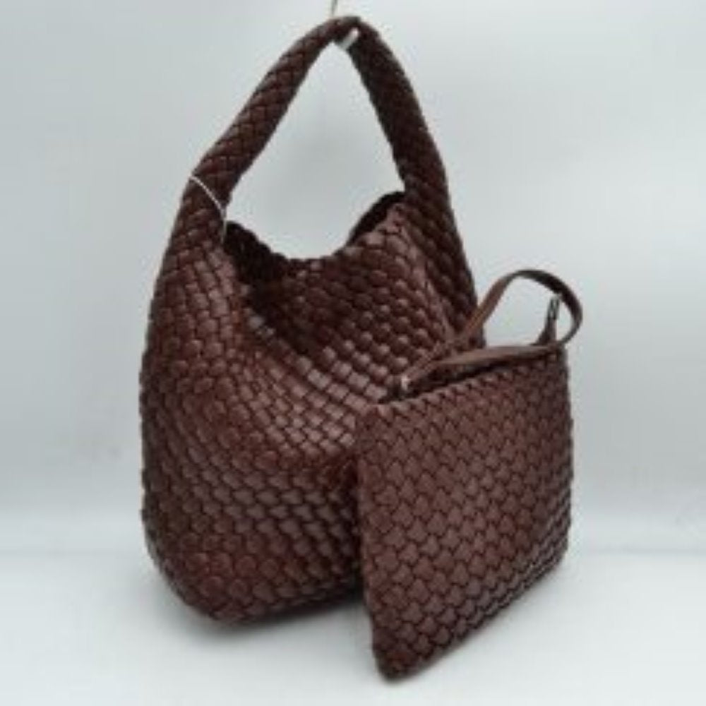 Woven Hobo Bag with Integrated Top Handle and Matching Pouch