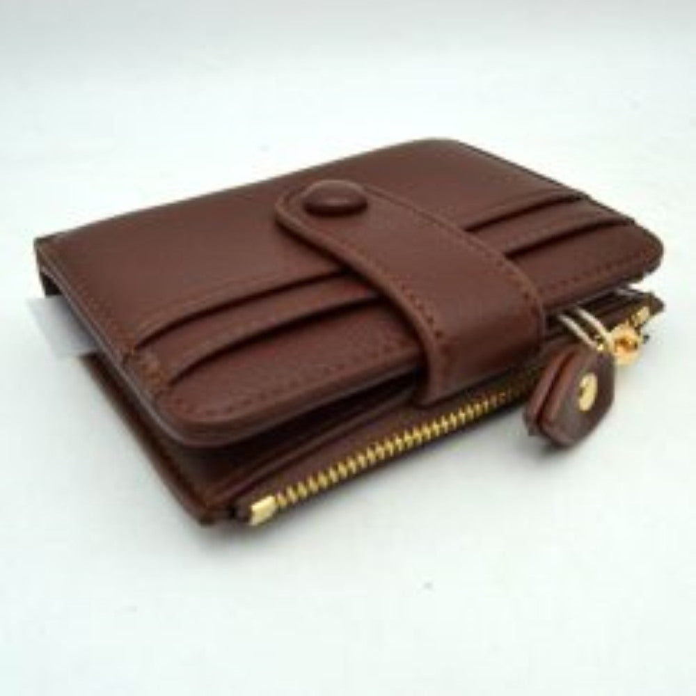 Pebbled Card Holder Wallet with Snap Button Strap and Zipper Pocket