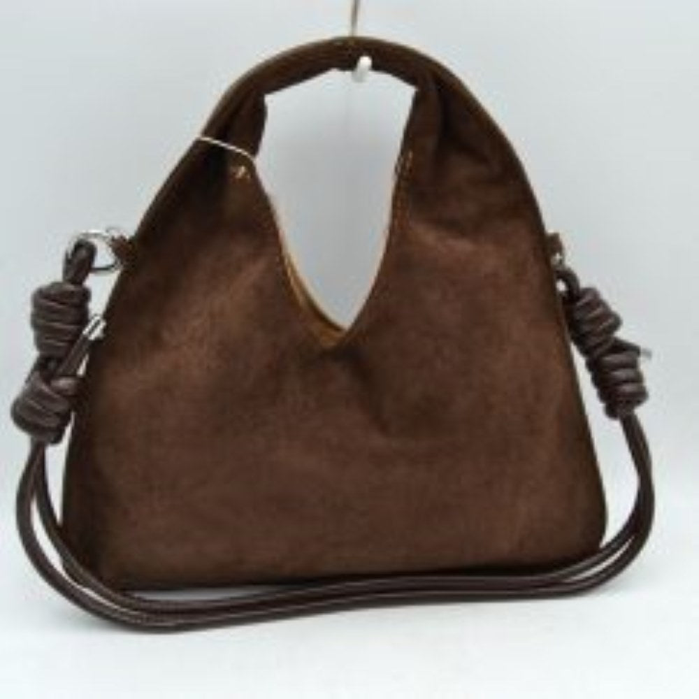 Soft Suede Hobo Bag with V-Cutout and Knotted Strap