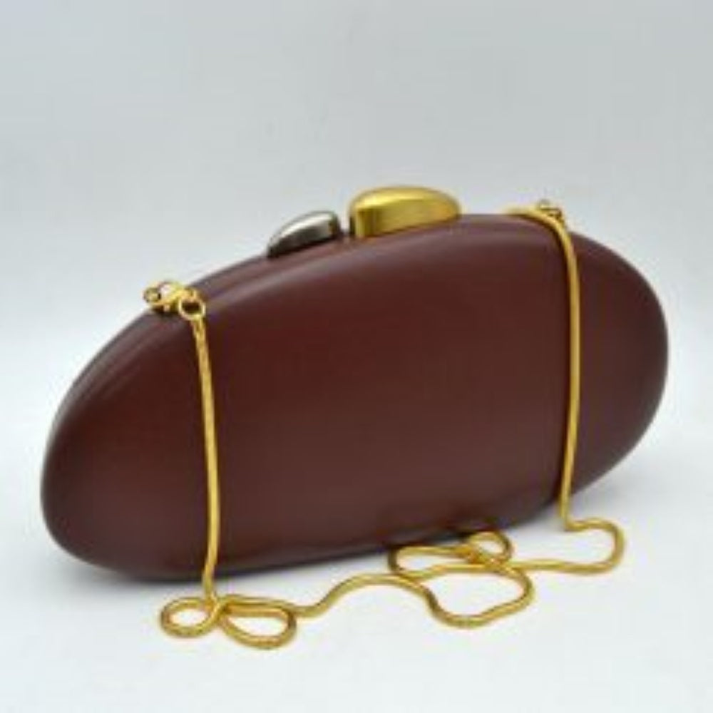 Oval Hardcase Clutch Bag with Two-Tone Metal Clasp