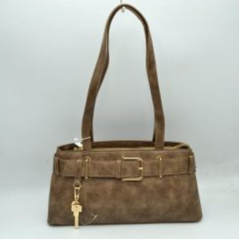 Belted Shoulder Bag with Key Charm Accent