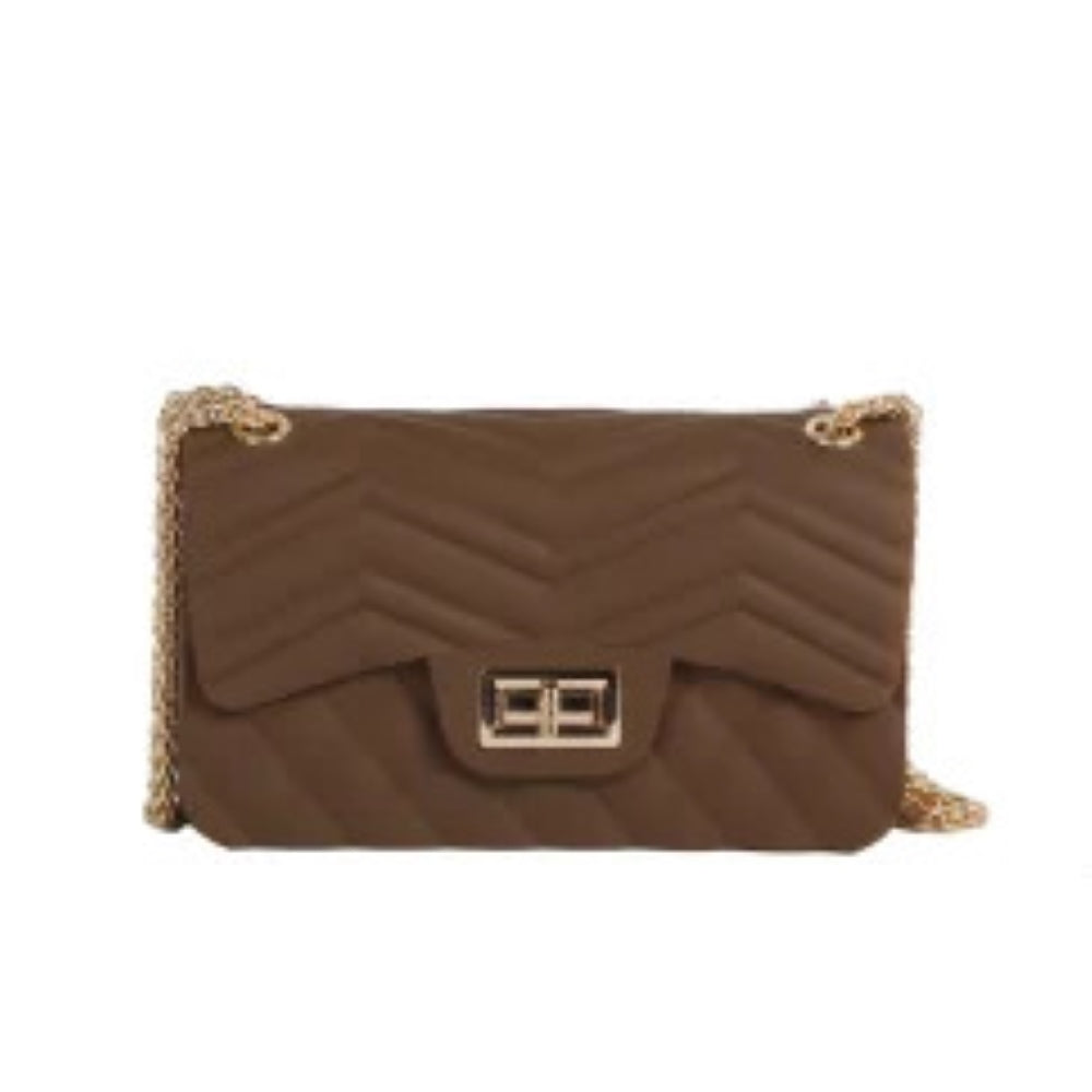 Chevron Quilted Flap Crossbody Bag with Chain Strap