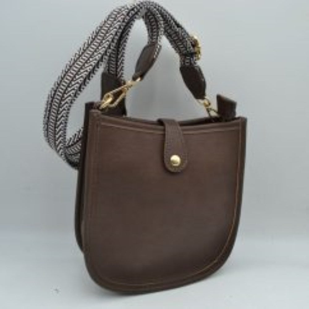 Minimalist Curved Crossbody Bag with Patterned Guitar Strap