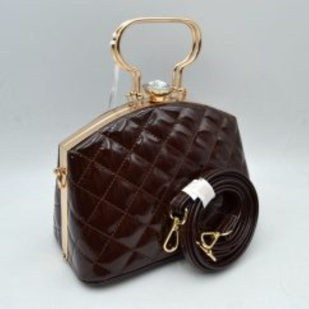 Quilted Top-Handle Handbag with Detachable Shoulder Strap