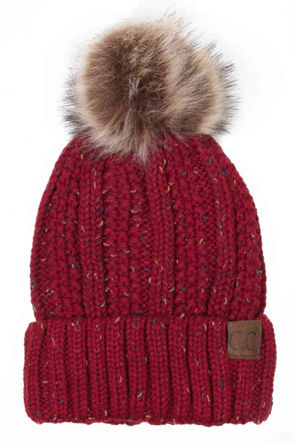 C.C Fuzzy Fleece Lining Knit Beanie With Pom