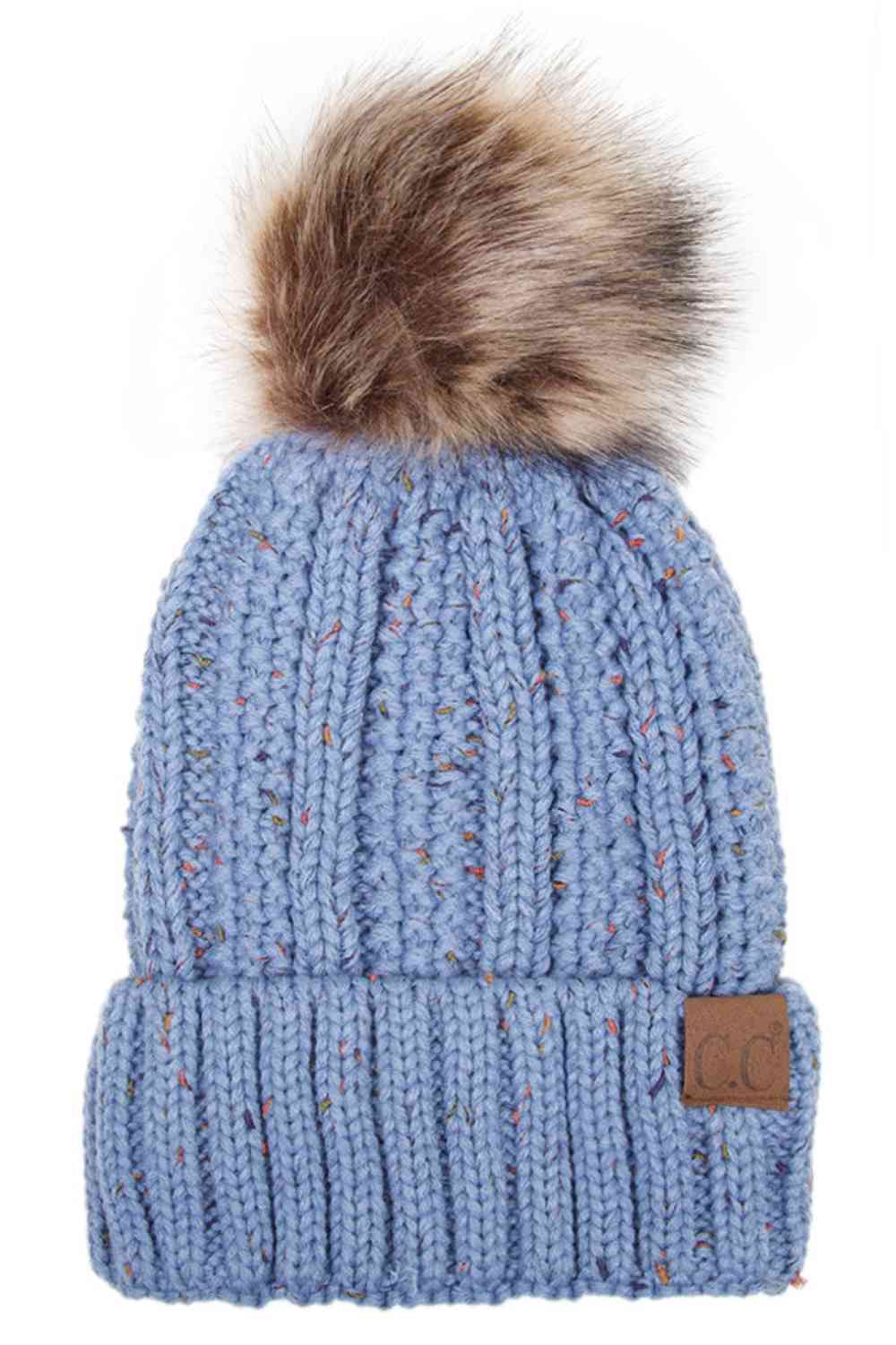 C.C Fuzzy Fleece Lining Knit Beanie With Pom