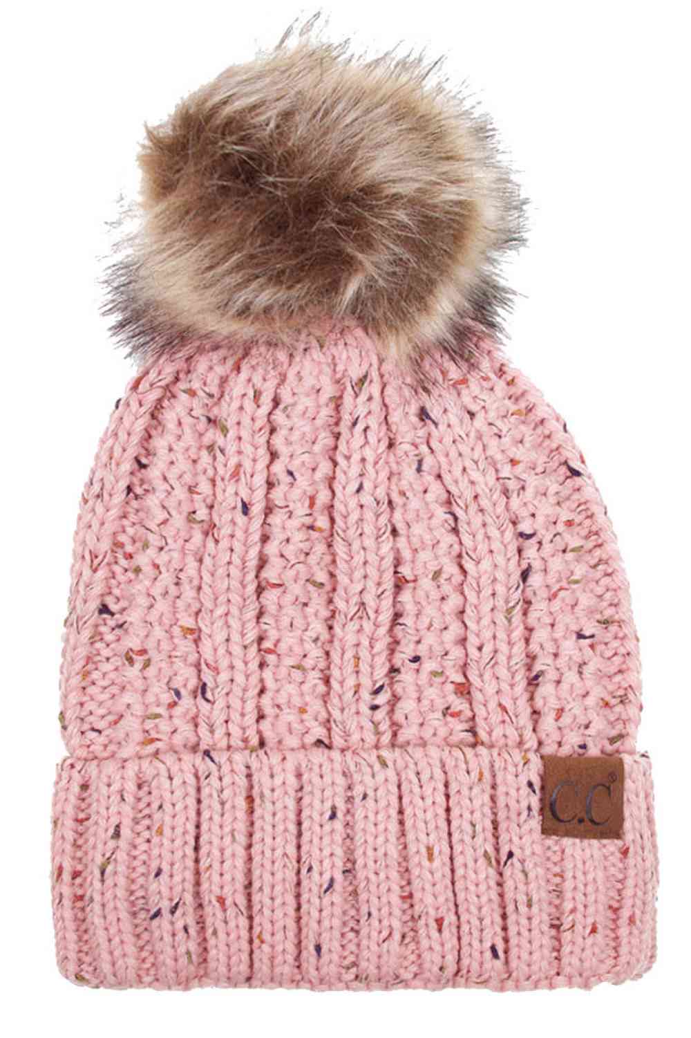 C.C Fuzzy Fleece Lining Knit Beanie With Pom