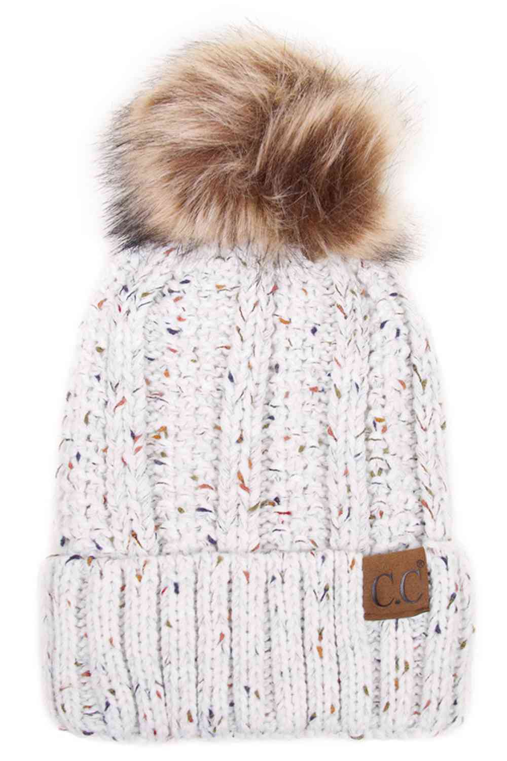 C.C Fuzzy Fleece Lining Knit Beanie With Pom