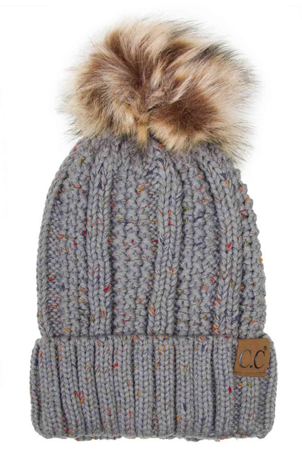 C.C Fuzzy Fleece Lining Knit Beanie With Pom