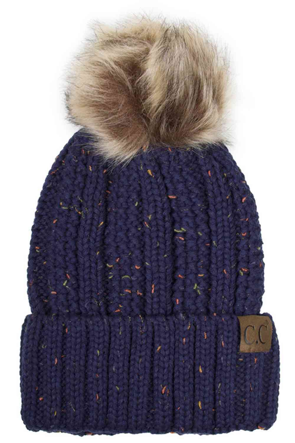 C.C Fuzzy Fleece Lining Knit Beanie With Pom