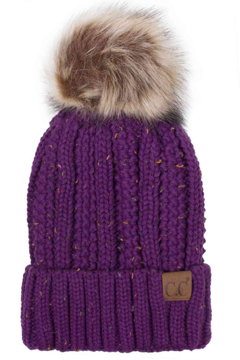 C.C Fuzzy Fleece Lining Knit Beanie With Pom
