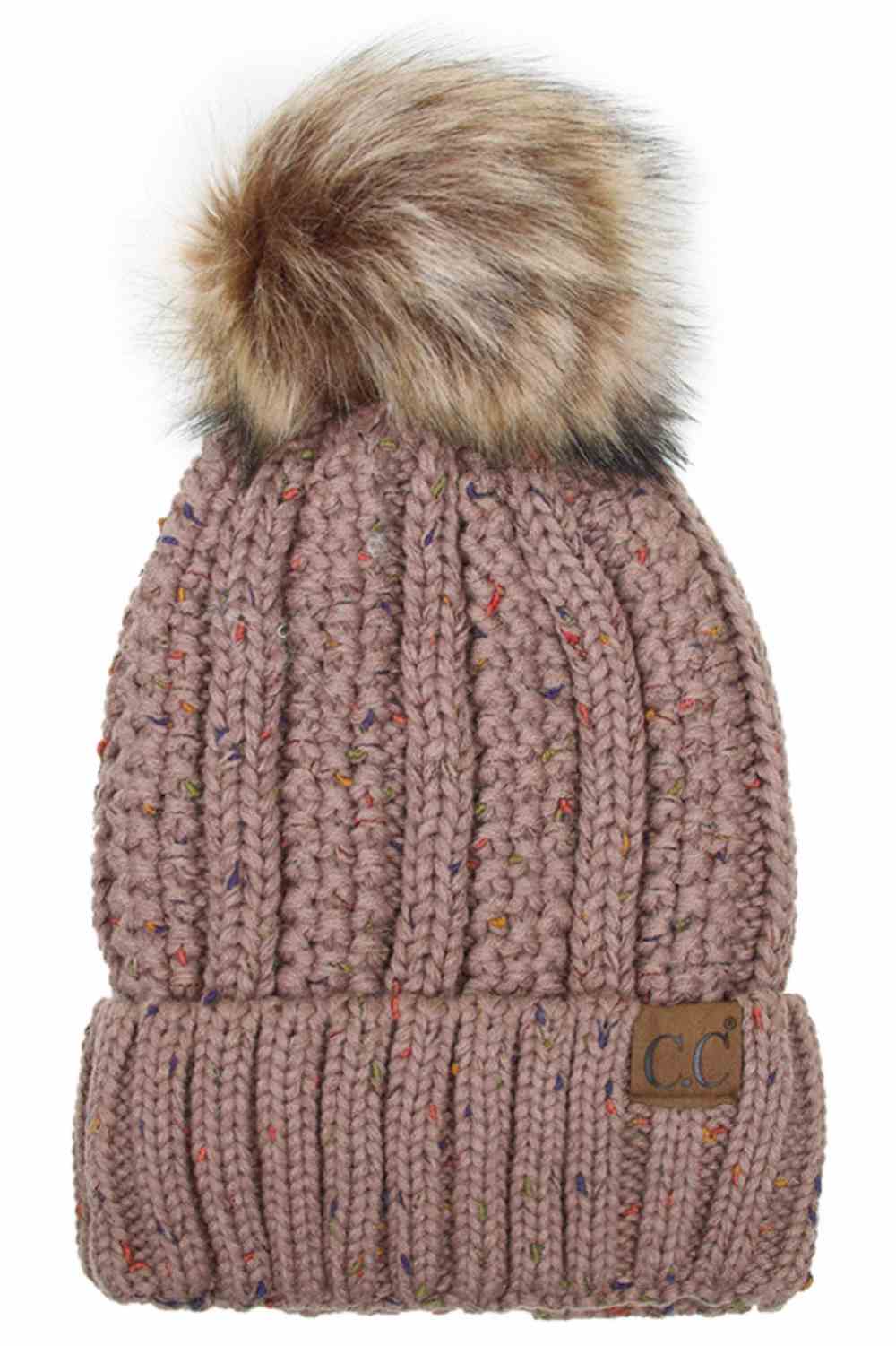 C.C Fuzzy Fleece Lining Knit Beanie With Pom