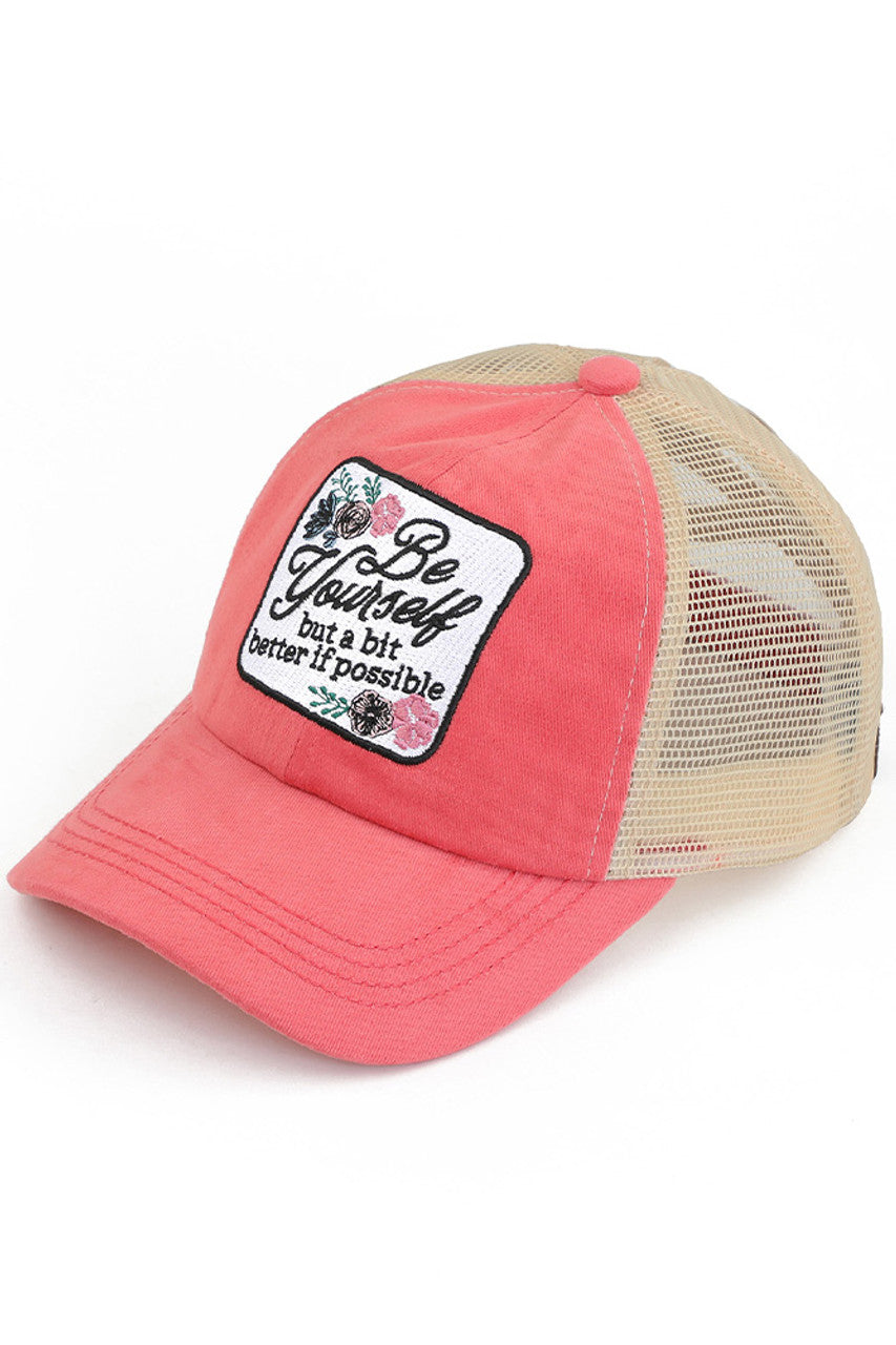 C.C BE YOURSELF Patch Criss-cross Pony Cap