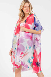 Water Color Floral Flower Print Summer Kimono