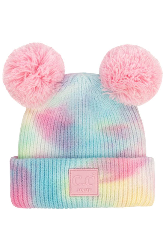 C.C Tie Dye Baby Beanie C.C Rubber Patch Double Yarn Pom