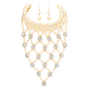 Flower Stone Embellished Pearl Statement Necklace