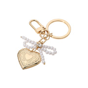 Pearl Beaded Bow Pointe Metal Heart Locket Bag Charm