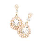 Pearl Trim Glass Teardrop Stone Evening Earrings