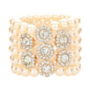 Stone Embellished Multi Layered Pearl Stretch Bracelet