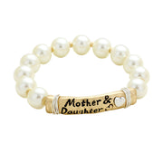 Mother & Daughter Heart Message Bar Pearl Stretch Bracelet