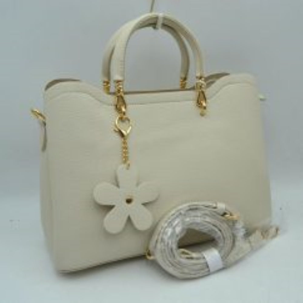 Elegant Top Handle Satchel Bag with Detachable Shoulder Strap and Floral Charm