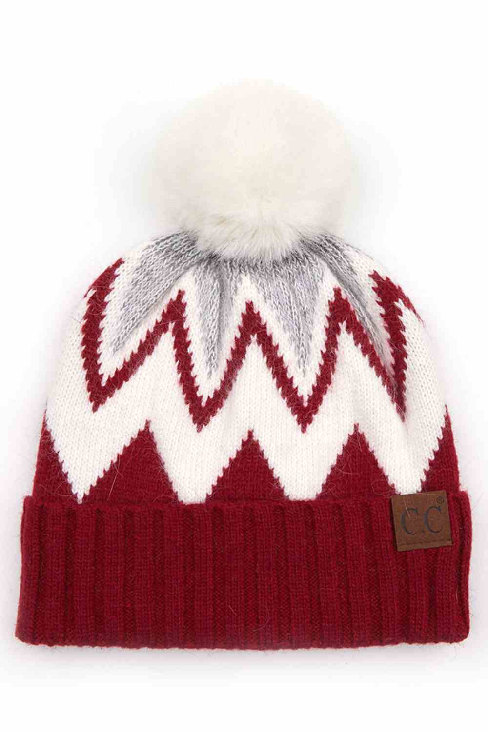 C.C Chevron Knit Beanie With Pom