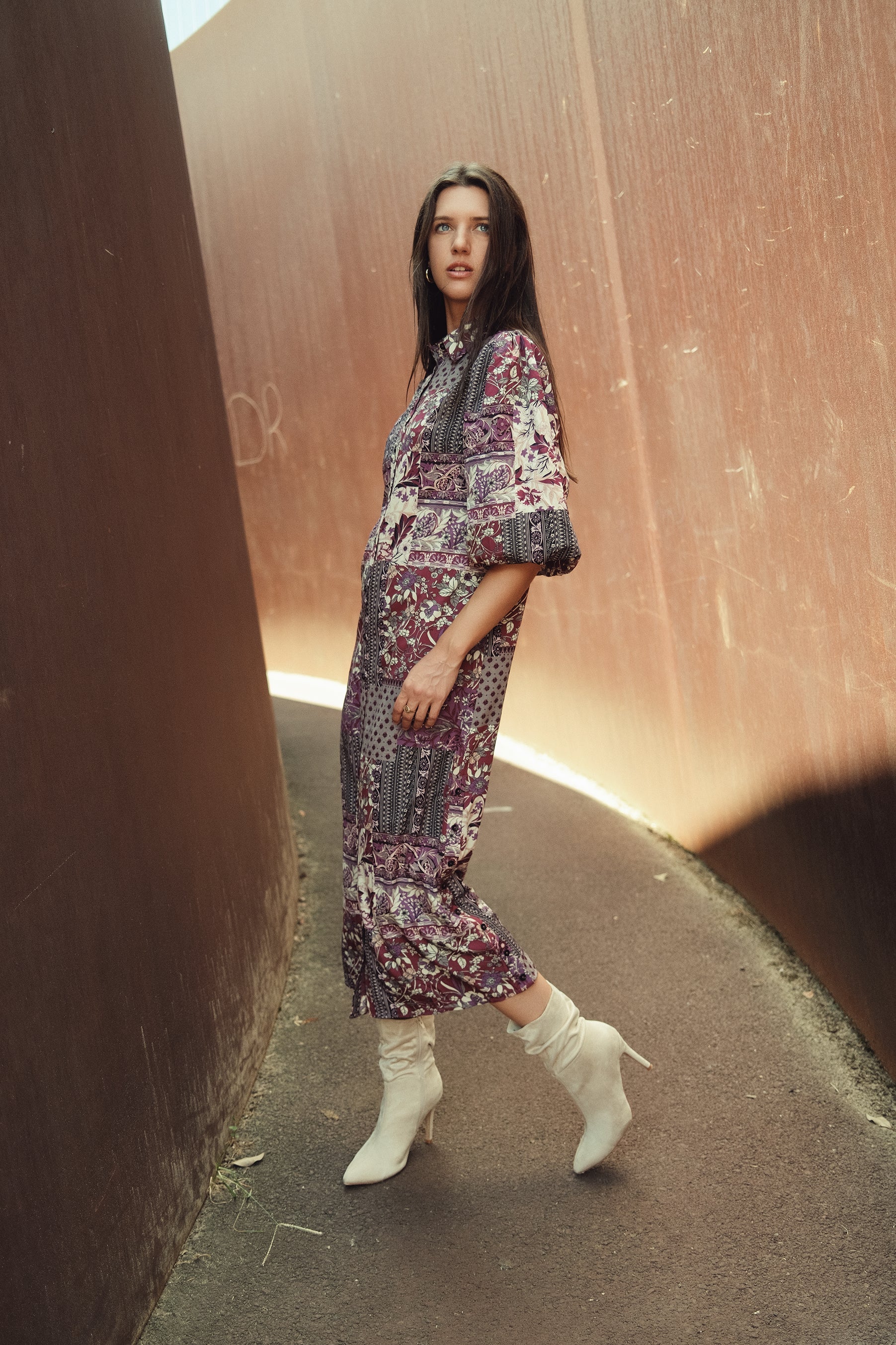 Puff Sleeve Printed Dress