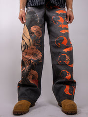 RM201B - Graphic Printed Baggy Jeans