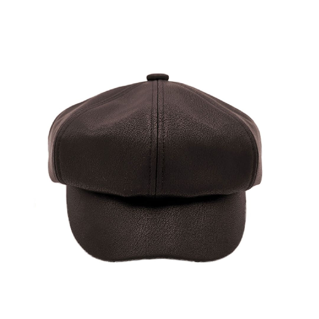 C.C Solid Faux Leather Newsboy Cap
