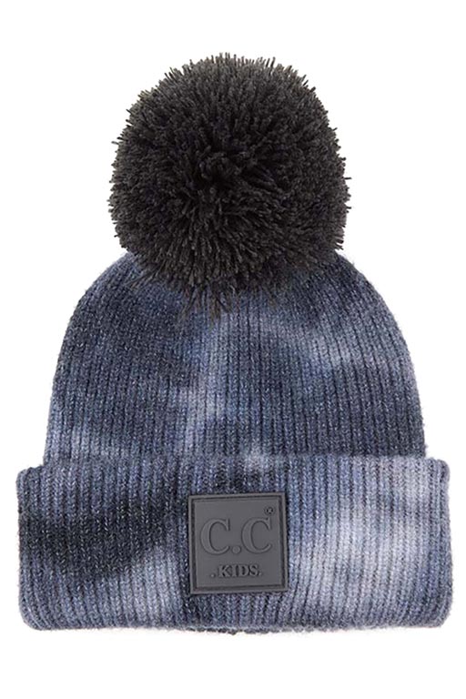 C.C Tie Dye Kids Beanie With C C Rubber Patch And Yarn Pom