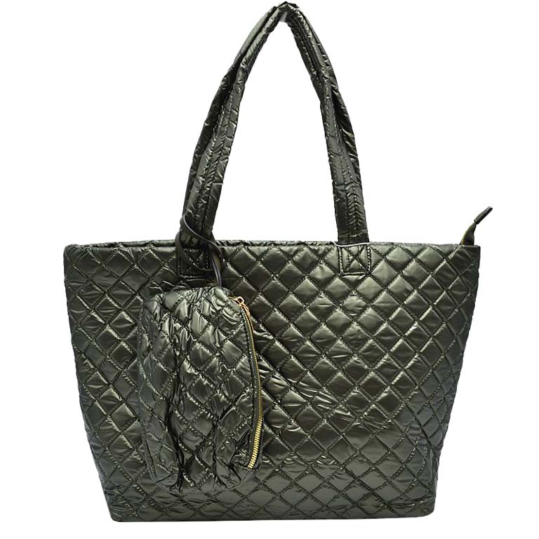 2-in-1 Large Quilted Zipper Tote with Pouch