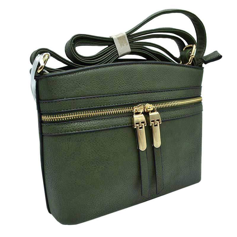Zipper Detail Women's Crossbody Soft Faux Leather Bag
