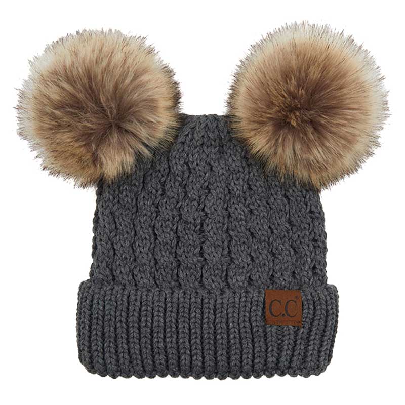 C.C Women's Double Pom All Over Cable Knit Beanie