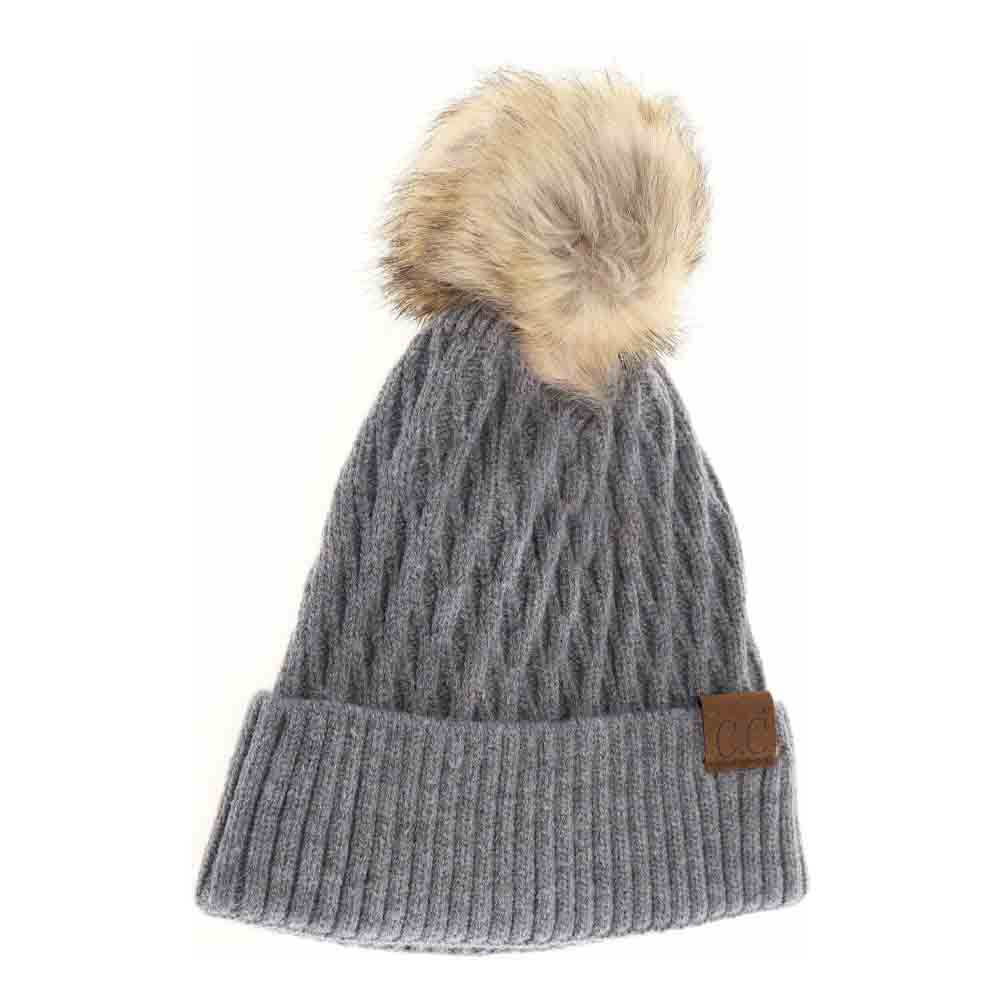 Solid Honey Comb Fur Pom C.C Beanie