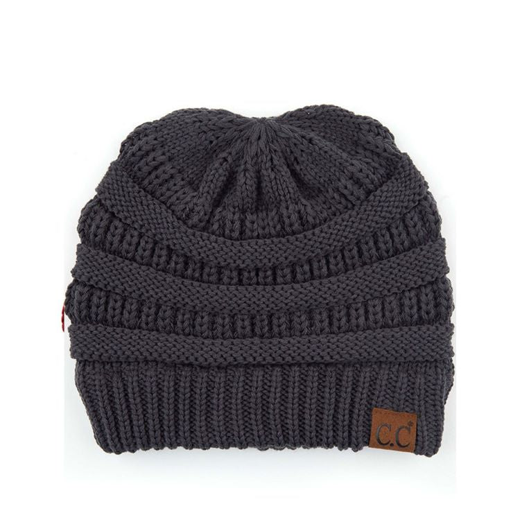 C.C CRISS CROSS PONYTAIL KNIT BEANIE
