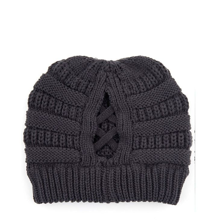 C.C CRISS CROSS PONYTAIL KNIT BEANIE