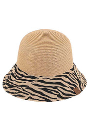 C.C Zebra Print Cloche Straw Bucket Hat